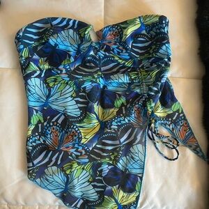 Outcast Blue and Green Butterfly Tube Top